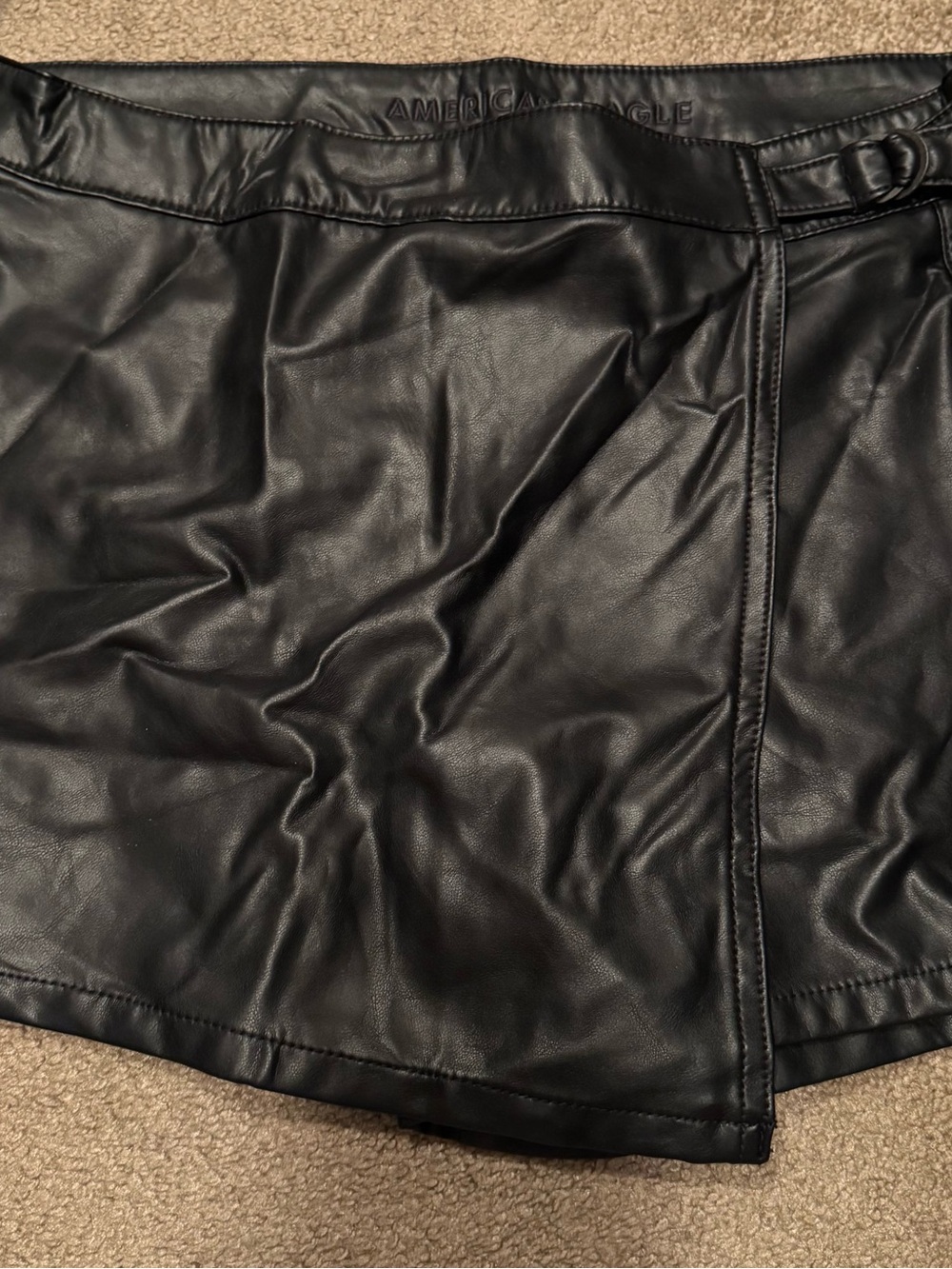 American Eagle Faux Leather Wrap Skort Black NWT Size 10